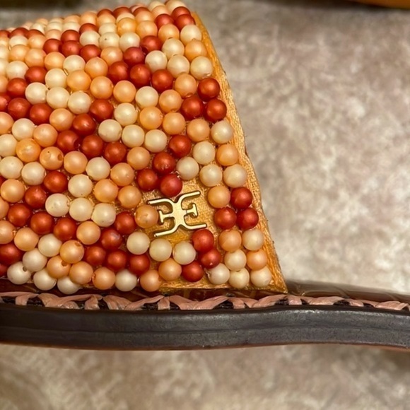 Brand New Sam Edelman Gunner Beaded Slide Sandals in Peach Pearl Wide Strap - Picture 8 of 15